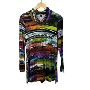 SNOSKINS‎ Cowl Neck Tunic Top Colorful Viscose Jersey Funky Art-to-Wear Large